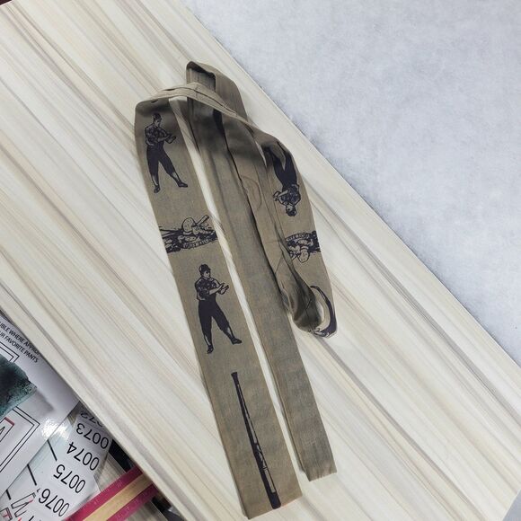 Vintage Square Bottom Rooster Tie Baseball Old Fashioned Necktie Black Graphic - Picture 2 of 9